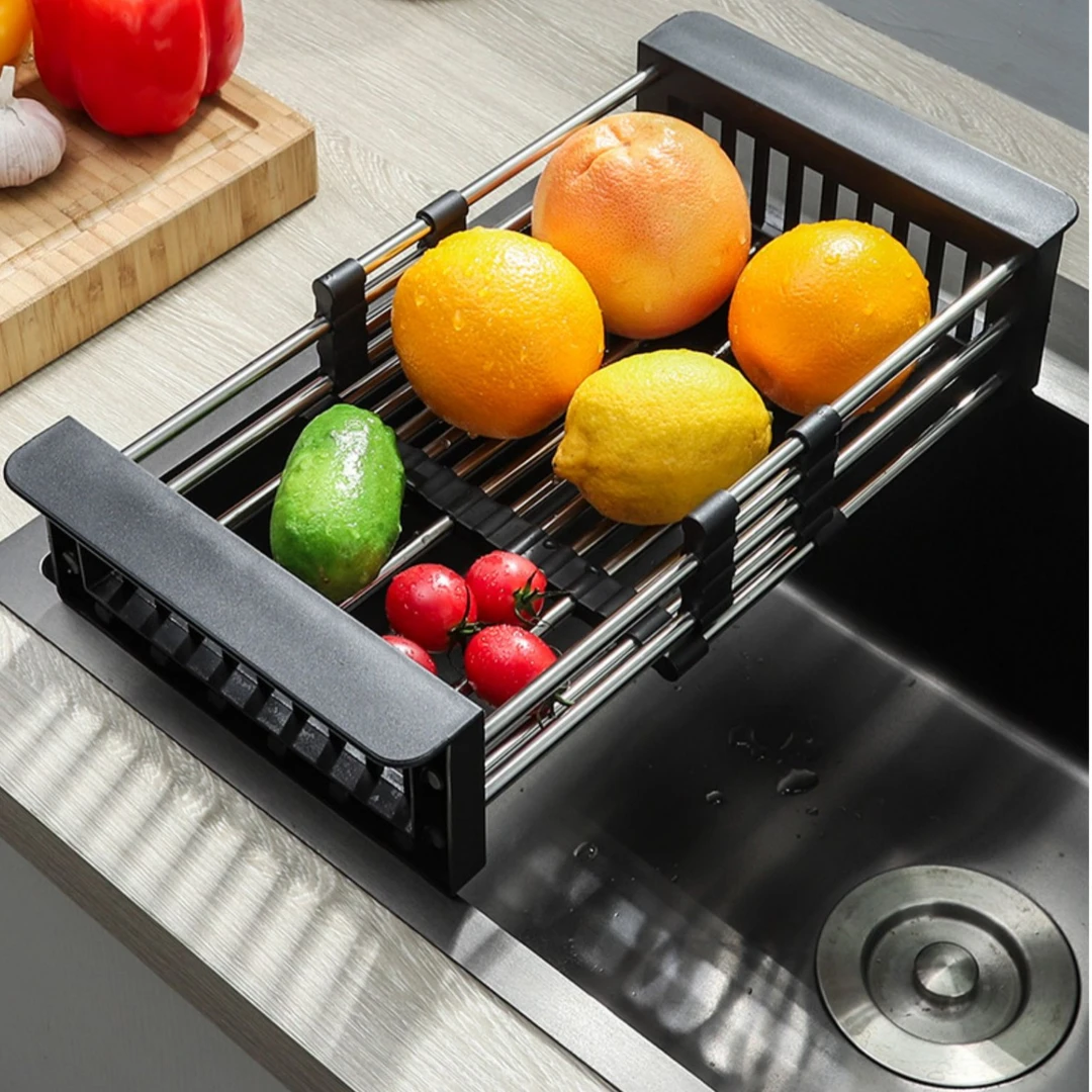 【正版加厚】厨房水池不锈钢伸缩沥水架洗菜盆洗碗池水果沥碗架碗碟