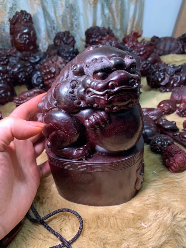 湘工云天手作孤品有求必应喜狮印度小叶紫檀檀香紫檀摆件镂空木雕