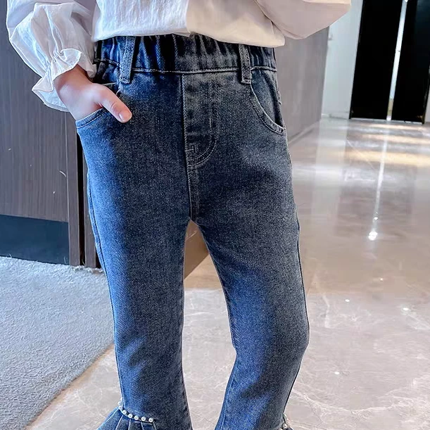 女童牛仔裤喇叭裤春秋洋气中小童女孩宝宝儿童薄款休闲开叉58611