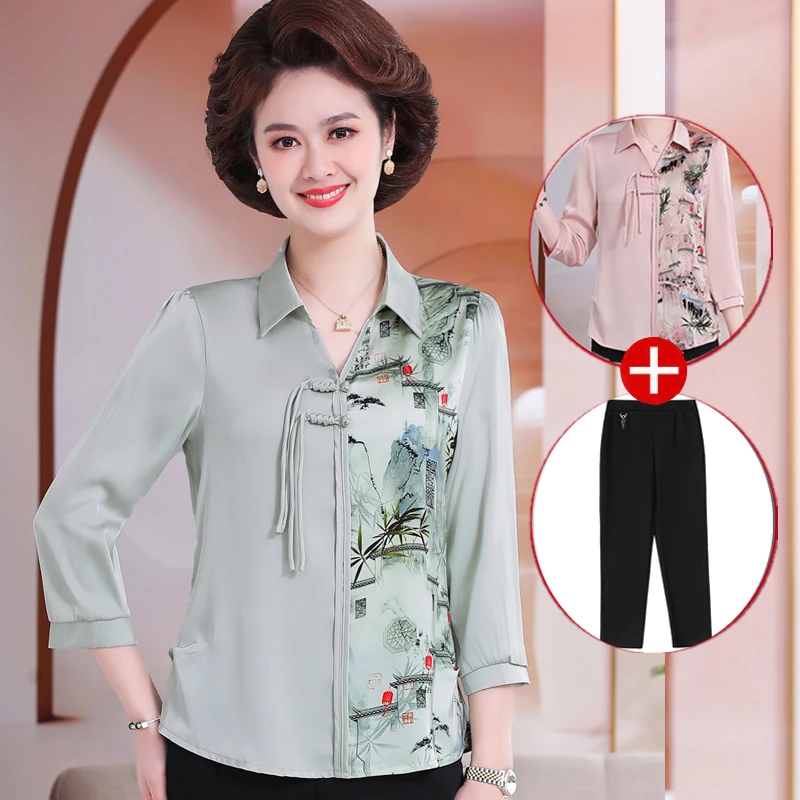 时尚夏装衬衣妈妈装宽松中袖衬衫中年母亲大码洋气小衫气质衣服