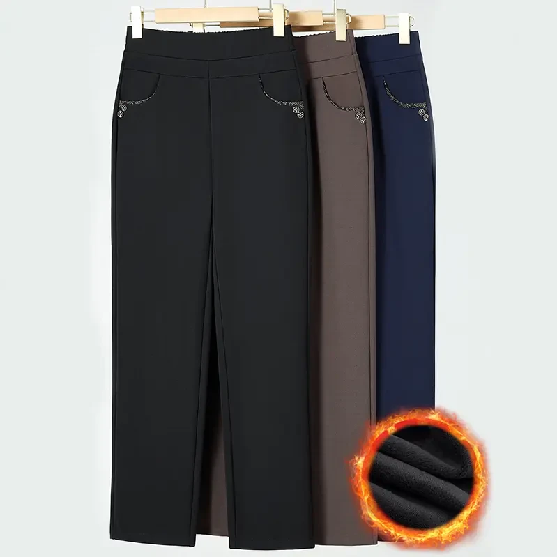 女裤加厚直筒裤春秋款妈妈装中年冬季外穿加绒高腰绒绒洋气秋冬