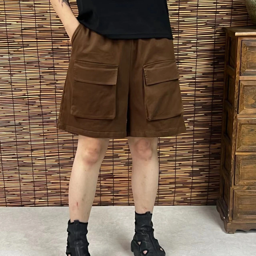 夏季大口袋休闲百搭中性风短裤高腰薄款宽松纯色时尚外穿阔腿潮流