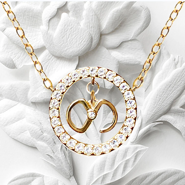 合金项链 轻氧项链流光款星环款吊坠坠链双环镶嵌轻奢文艺时尚