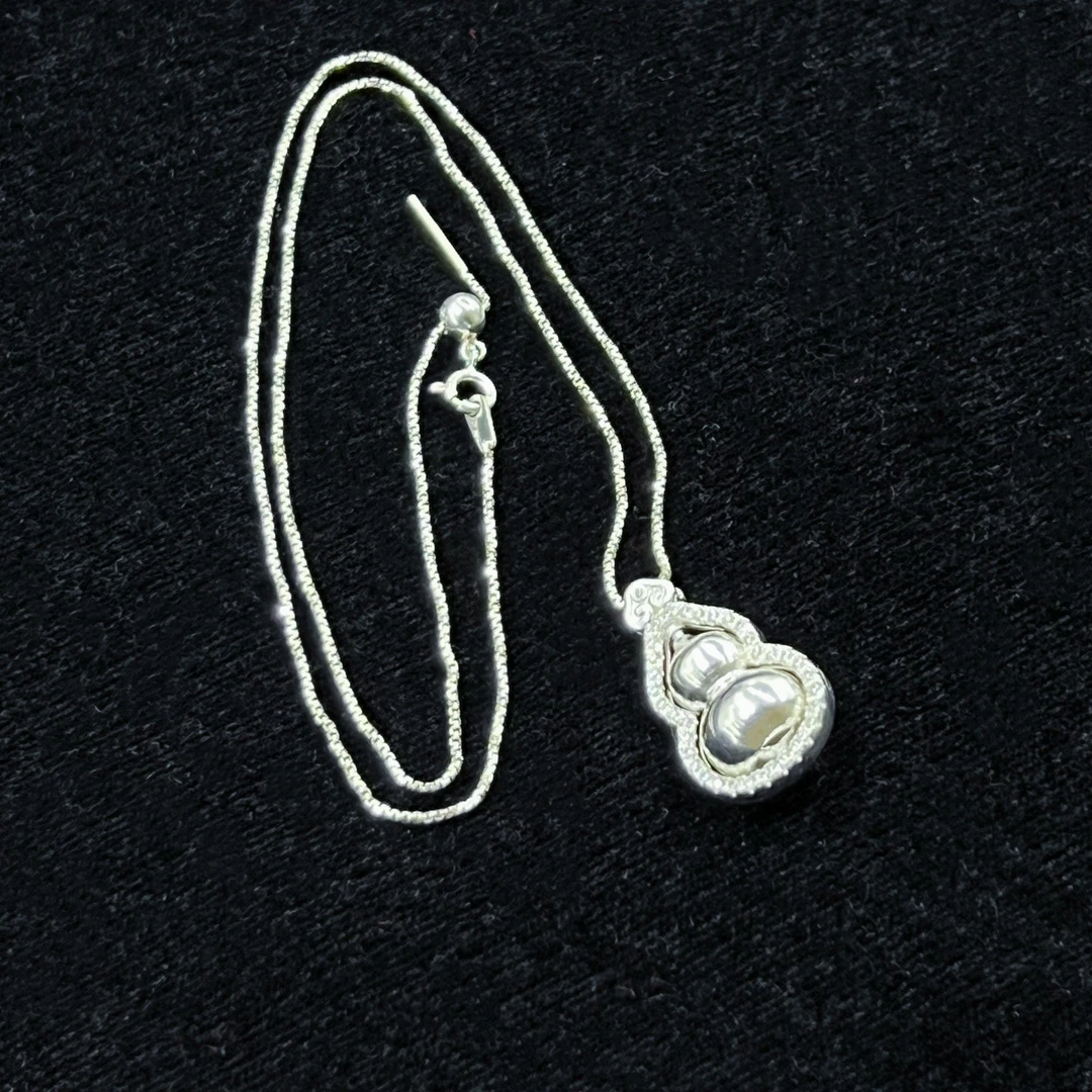 吊坠足银 【佰万银庄】 足银时来运转平安喜乐葫芦吊坠双面简约银色