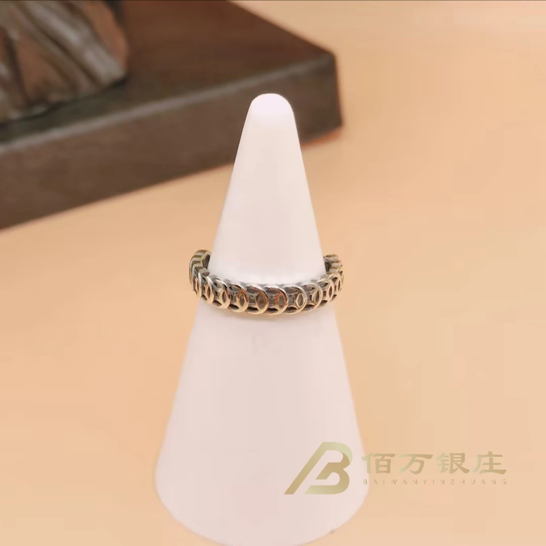 925银戒指 【佰万银庄】S925银戒指米米币币连财活口戒指