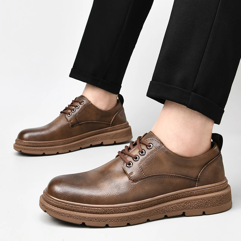 男鞋秋季透气商务英伦风男士真皮软底软面休闲鞋子厚底增高皮鞋男