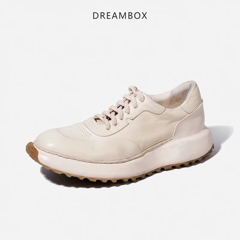 dreambox钧博白色休闲鞋vibram防滑耐磨小白鞋厚底老爹鞋马皮男鞋