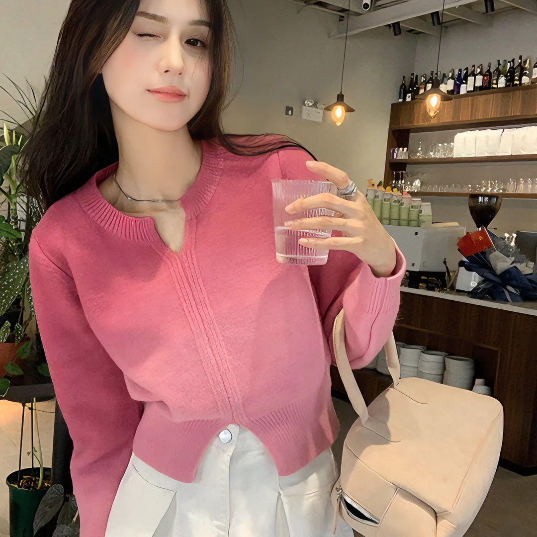 秋冬洋气针织衫渐变色外穿套头软糯毛衣女内搭打底衫冬季加厚上衣