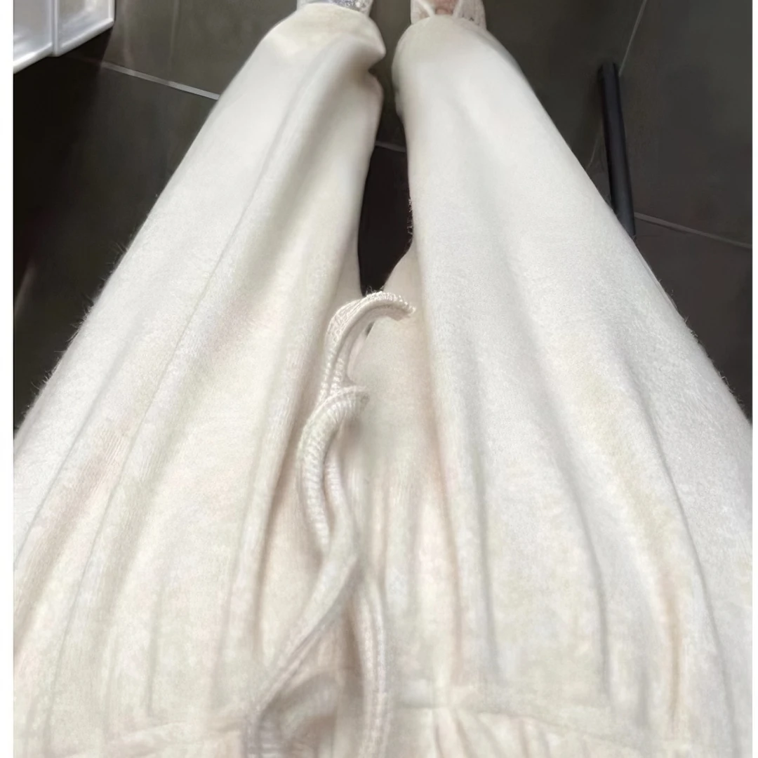 松紧腰针织阔腿裤女秋冬加厚遮胯显瘦高腰垂感休闲拖地裤直筒长裤