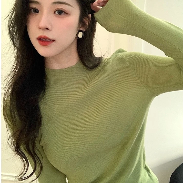 秋装高档洋气长袖针织衫秋冬修身半高领打底毛衣女内搭可外穿上衣