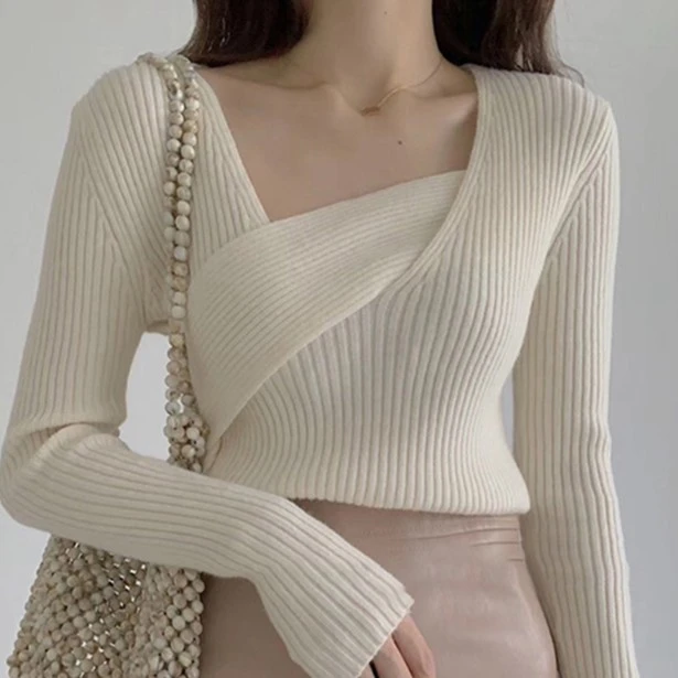 秋冬法式气质软糯针织衫女高级感内搭打底方领毛衣设计感小众上衣