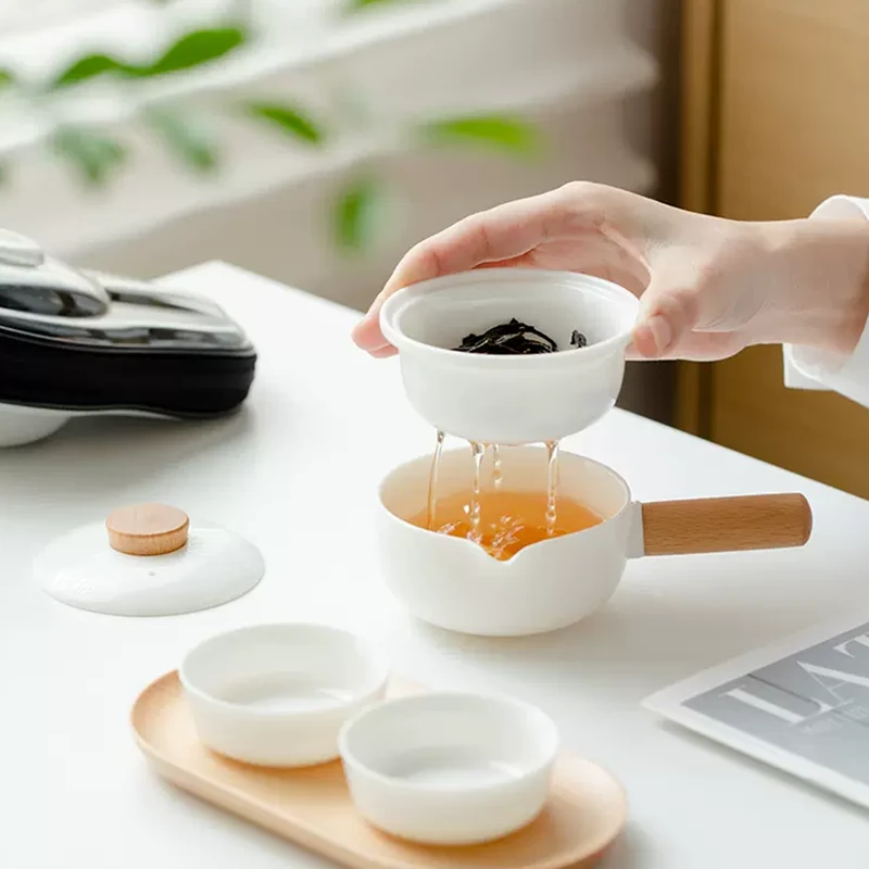所器陶瓷旅行手工茶具套装户外便携包快客杯露营旅游泡茶神器白瓷