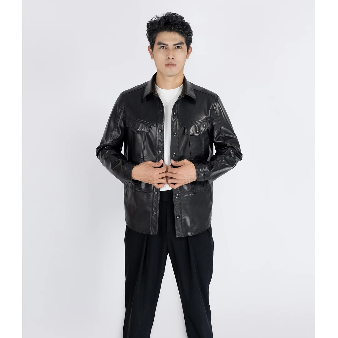 【ALT】2336春秋款男式衬衫领小山羊皮真皮皮衣外套男士男款