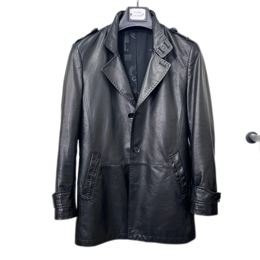 【ALT】58082秋冬男士山羊皮中长款休闲风衣外套