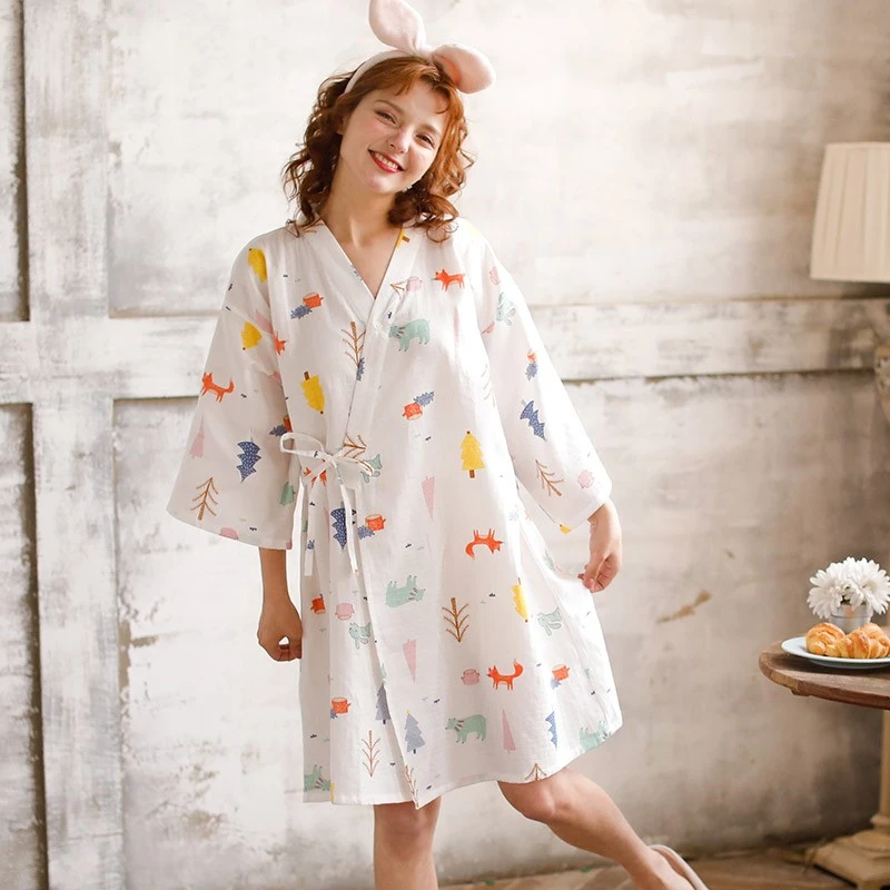 梦蜜夏季纯棉薄款孕妇睡裙女产妇月子服产后喂奶纱布哺乳期睡衣