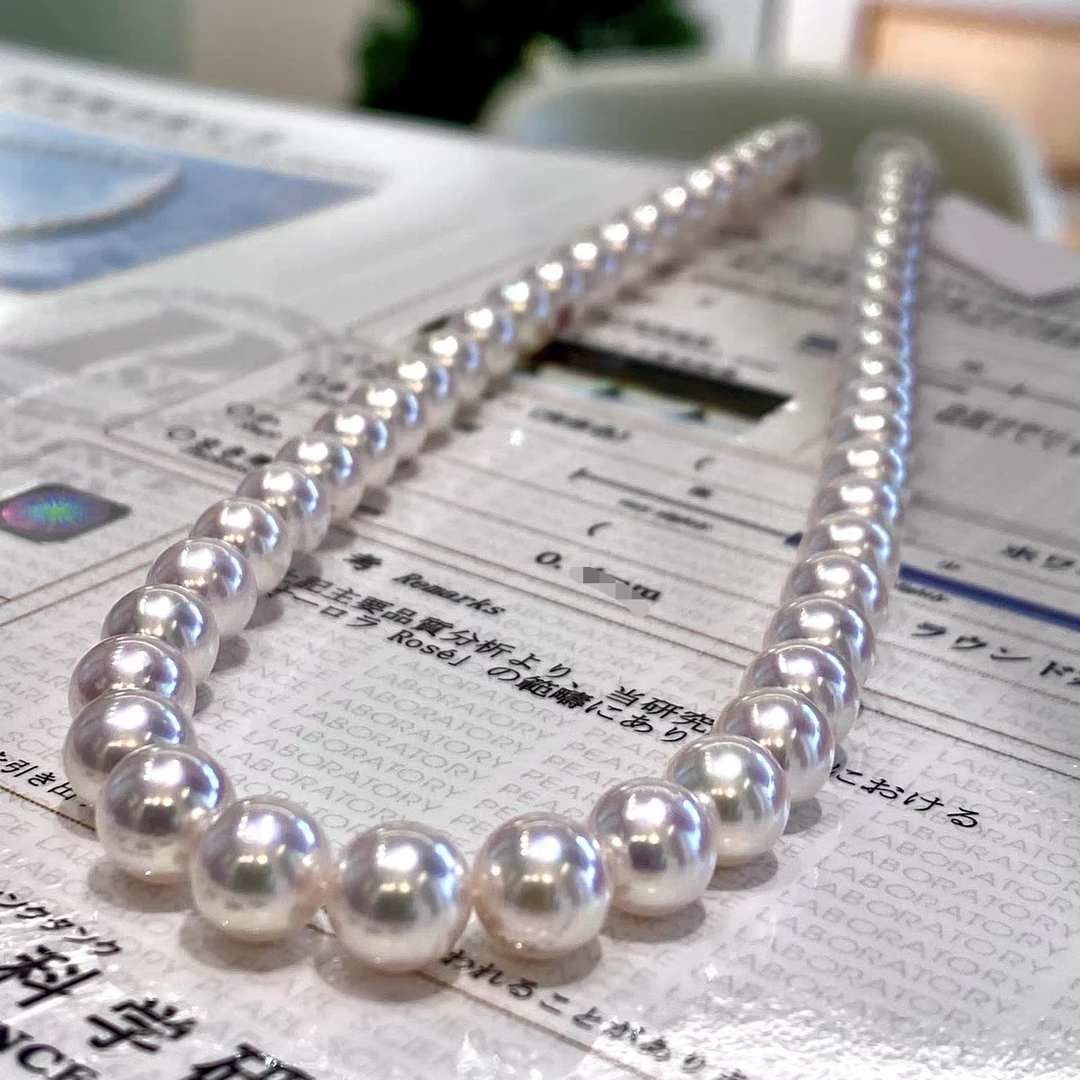 熙岸珠宝～Akoya天女项链8～8.5mm真科研大证SP正圆强光极光百搭