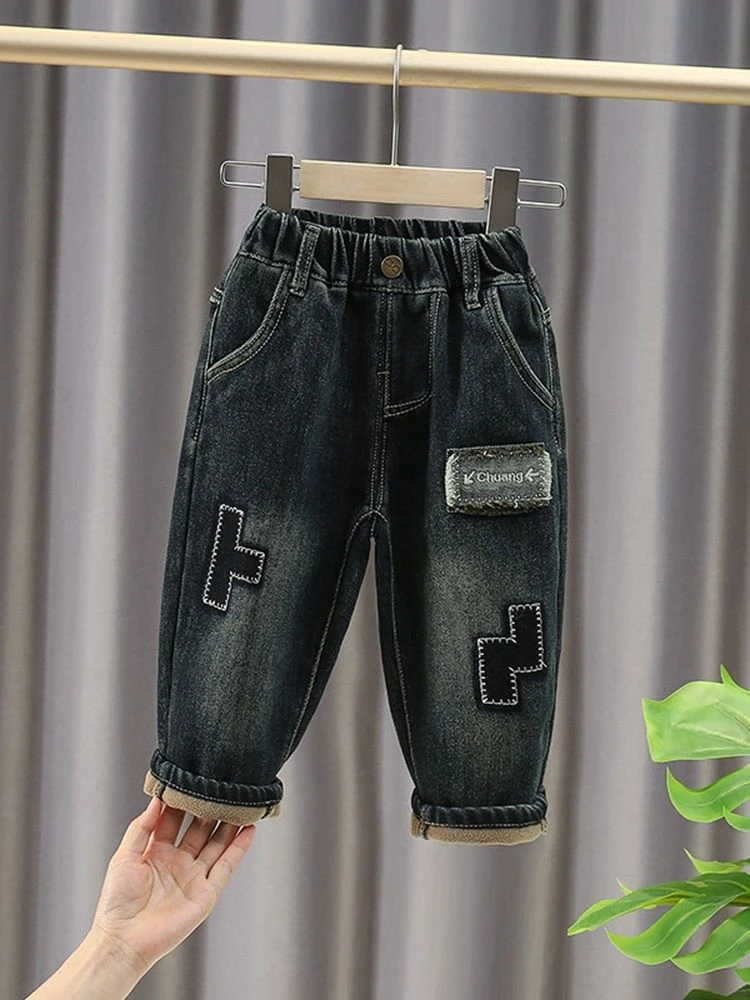 男童加绒牛仔裤秋冬装宝宝冬款一体绒儿童裤子冬季女小童洋气长裤