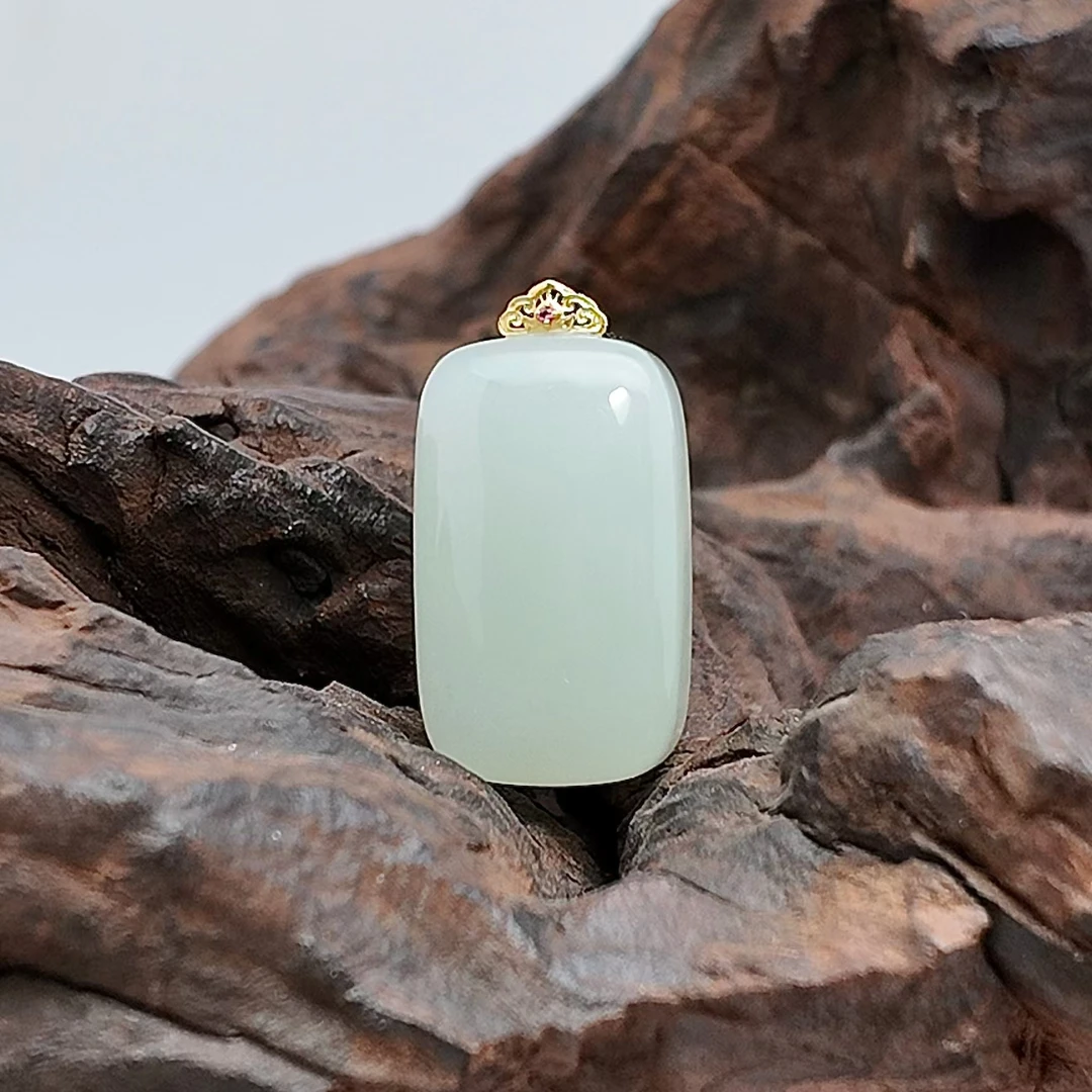 和田玉-18K金镶嵌-和田玉无事牌28-15-11