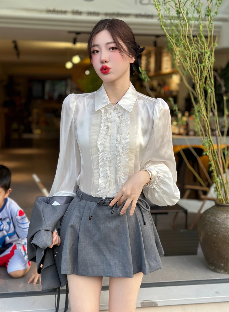 设计师品牌 白色桑蚕丝衬衫