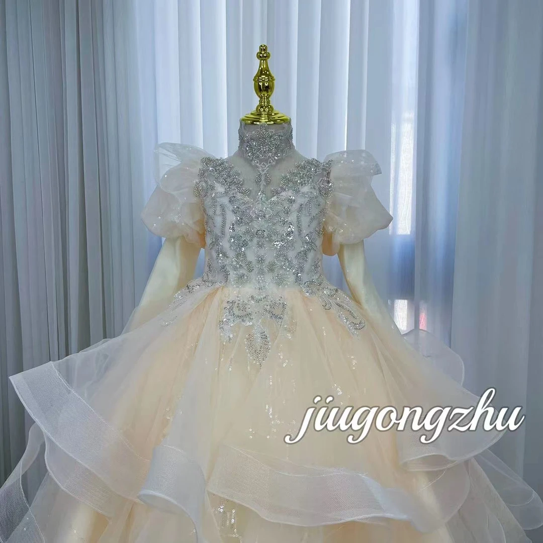 【璀璨】女童主持晚礼服钢琴演出服儿童公主裙生日宴花童泡泡袖纱裙