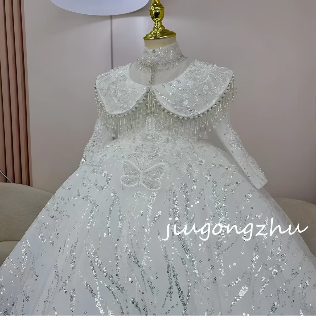 【白金战袍】女童白色小主持人晚礼服钢琴演出儿童公主裙生日宴轻奢