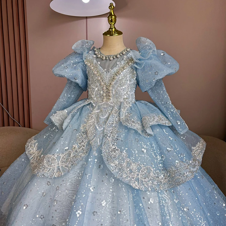 【冰雪女王长袖加绒】女童渐变丁达尔风主持礼服钢琴公主裙生日走秀