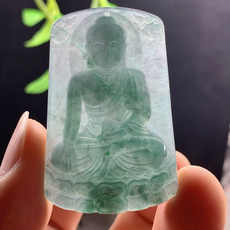 优惠纯天然A货翡翠飘花蓝色生肖羊猴大日如来守护神观音菩萨吊坠