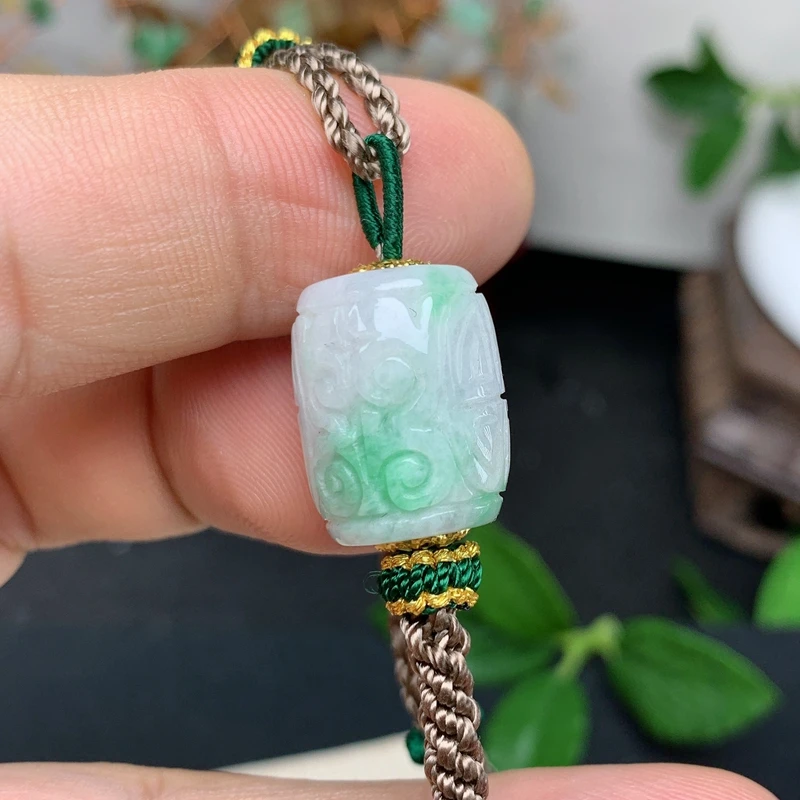 缅甸纯天然翡翠A货老种玉器仿古雕花绿色转运珠路路通编织手链