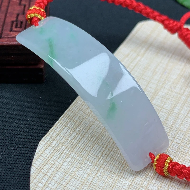 优惠缅甸纯天然翡翠A货老坑冰润淡紫绿色平安手链牌手工编织可调