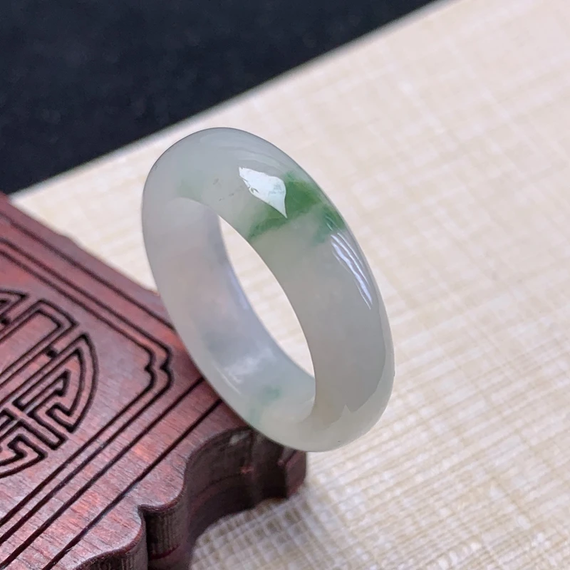 内径18.玉石缅甸纯天然A货翡翠老坑冰种飘花绿色素面宽边戒指尾戒