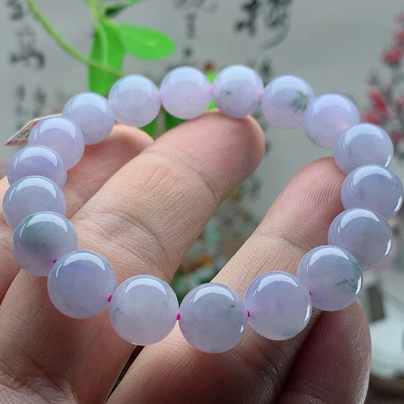 卡10.8缅甸纯天然A货翡翠珠形玉项链冰种淡紫色飘花手链送礼冰透