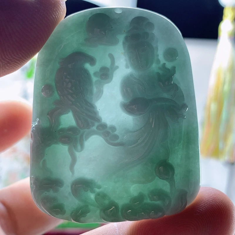 缅甸纯天然翡翠A货观音菩萨守护神精美精雕吊坠挂坠