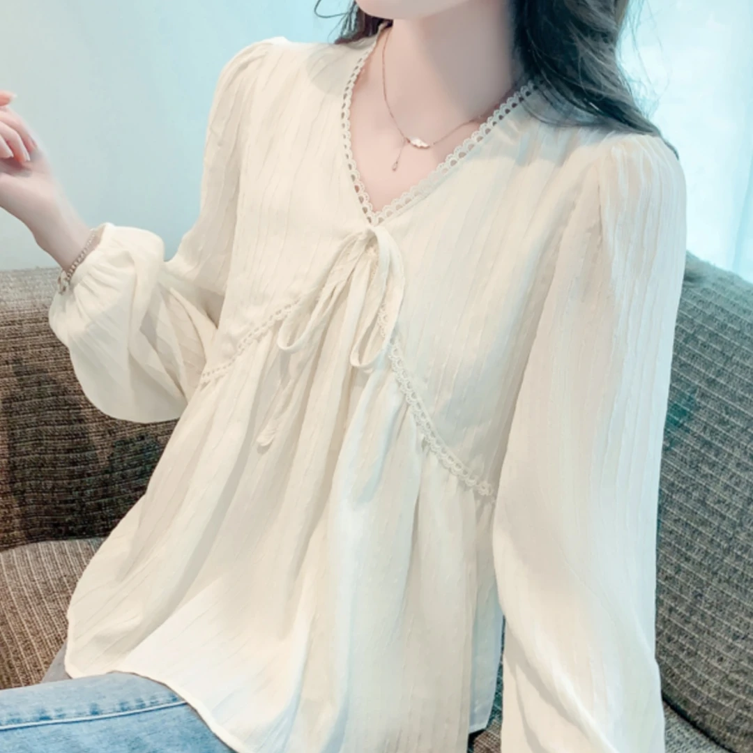 长袖衬衫女春季2024新款女装别致小衫遮肚子洋气法式气质早秋上衣