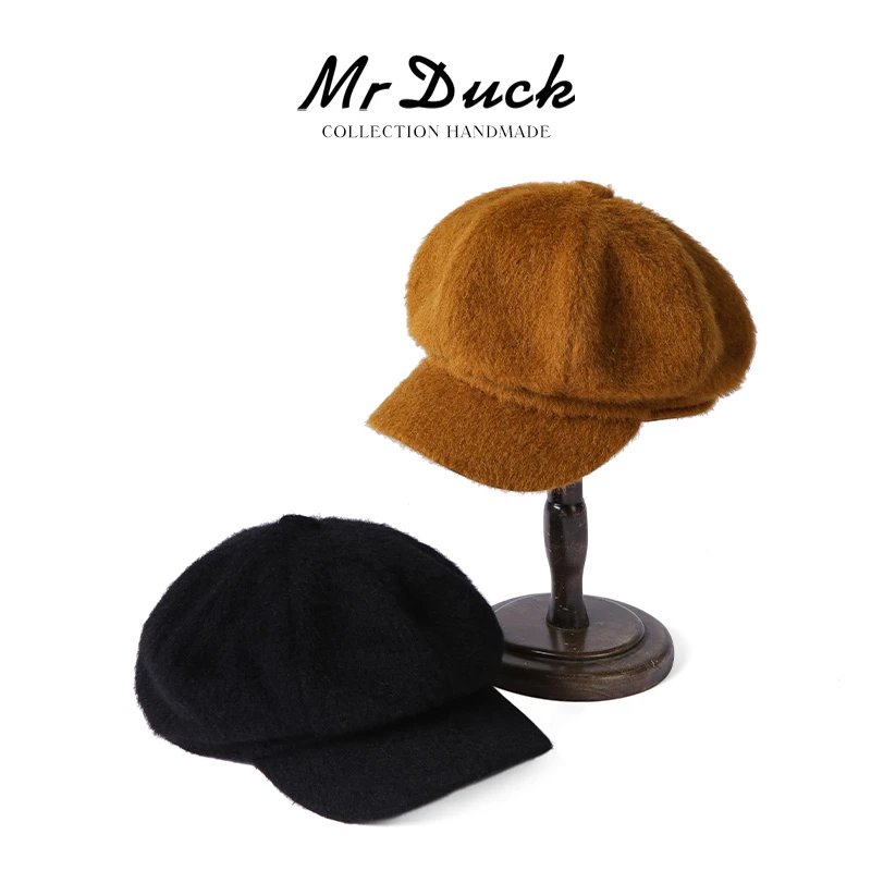 Mr DUCK奢品级秘鲁羊驼毛报童帽BARRINGINGTON皮草感鸭舌贝雷帽女