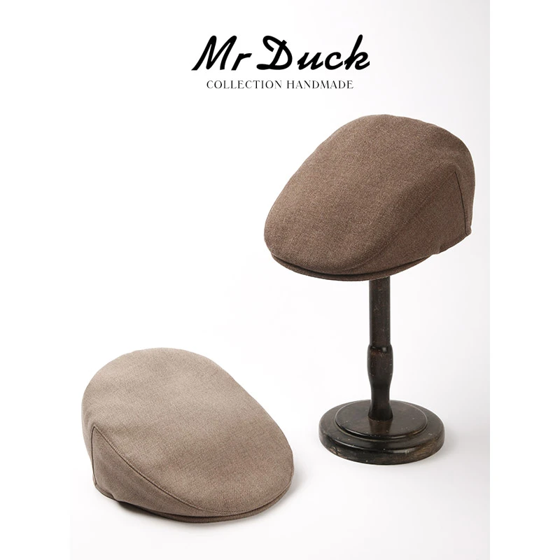 mrduck独特裁剪高档简约纯色羊毛呢鸭舌帽男女秋冬时尚文艺前进帽