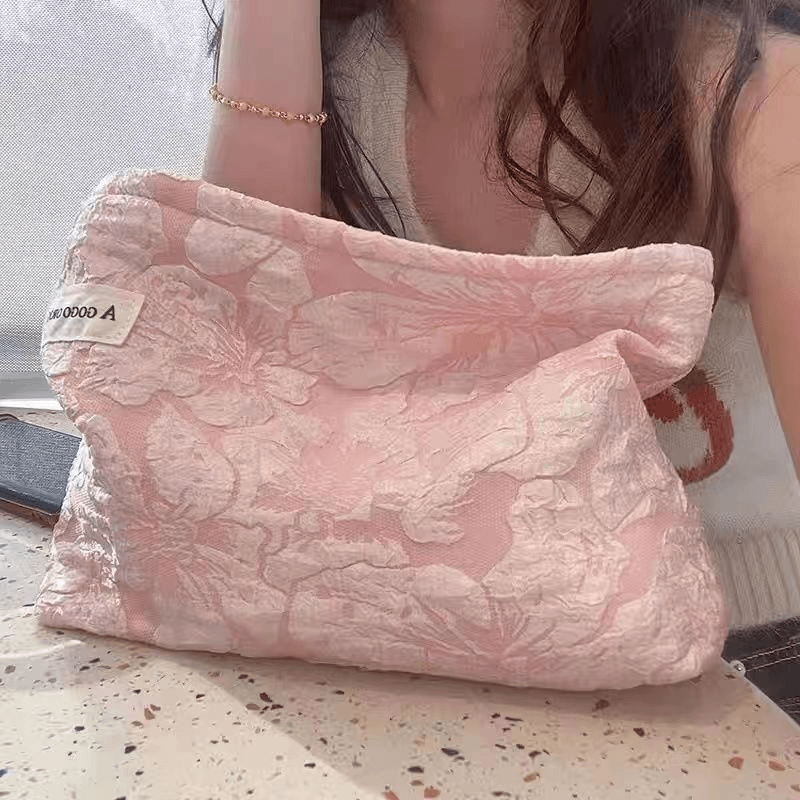 ins原创化妆包立体花大容量收纳袋女生旅行外出护肤品帆布拉链包