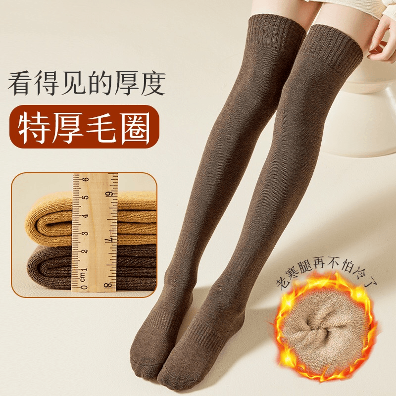 加厚保暖过膝袜子女士毛圈厚袜秋冬韩版女大腿中筒高筒加绒长筒袜