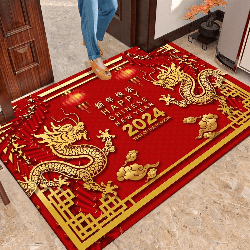 红色喜庆地垫门口入户门垫2024龙年新款入户地垫进门垫免洗耐脏毯
