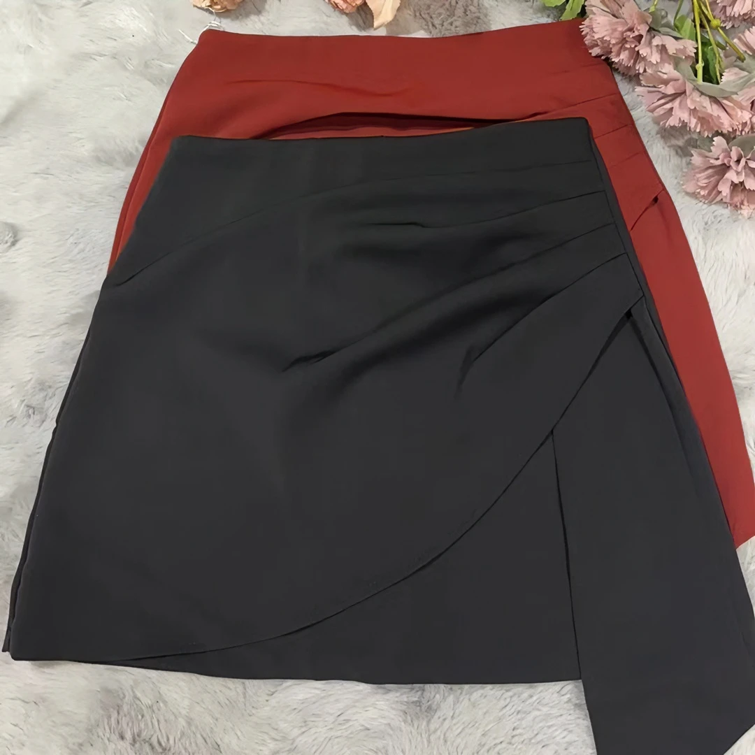 姐新2336显瘦半身裙气质中腰时尚百搭A字夏季百褶包臀褶皱女黑色