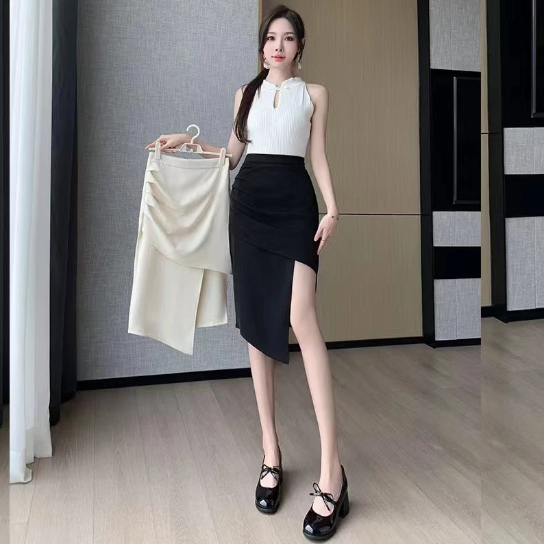 姐9373半身裙女装半身裙气质高腰时尚夏季开叉半裙显瘦气质