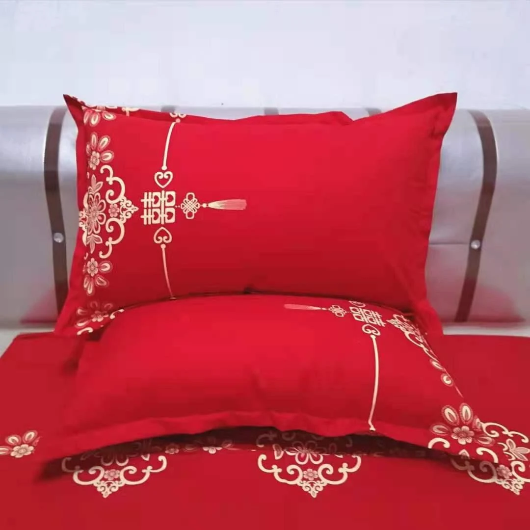 是纯棉斜纹加厚大红婚庆枕套一对拉链式枕套尺寸48×74cm