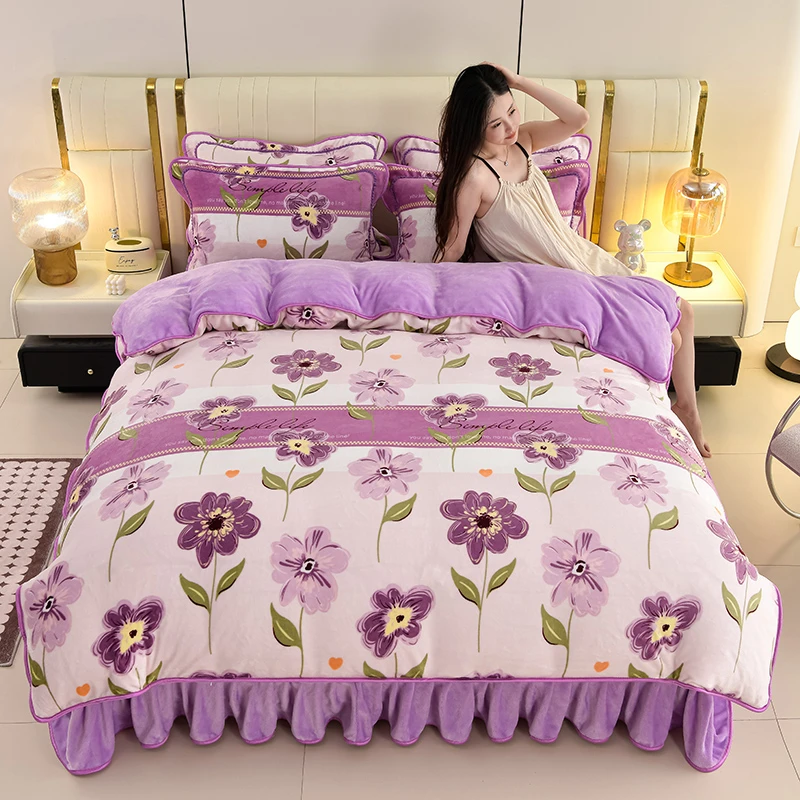 加厚双面牛奶绒四件套冬季保暖活性印花牛奶绒床上用品加绒