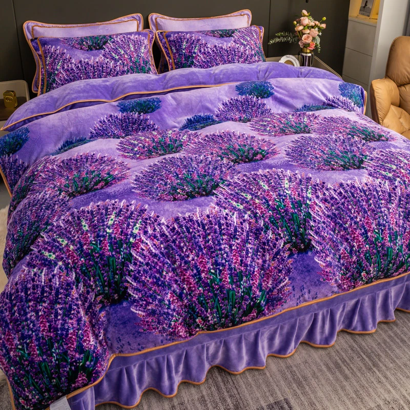 网红爆款 薰衣草 牛奶绒四件套保暖四件套家纺床上用品