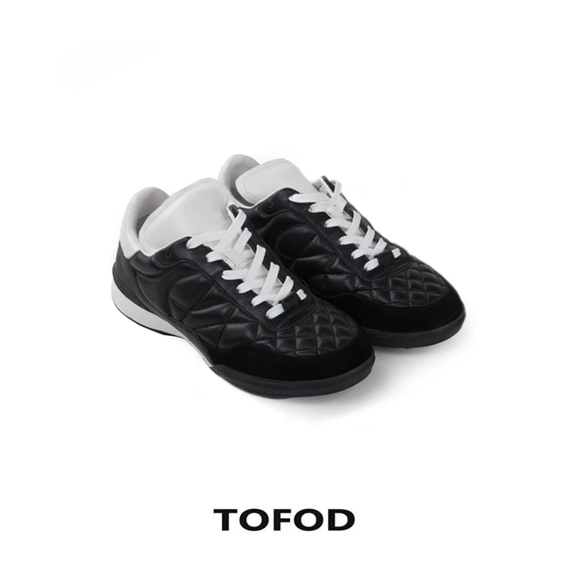 TOFOD “黑白熊猫” 老钱风小香网球鞋菱格休闲运动鞋 德训鞋DY606