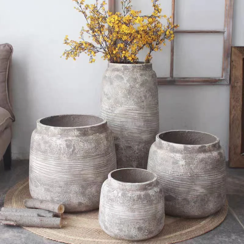 欧式简约轻奢风镁泥花盆客厅卧室落地绿植盆大号盆栽