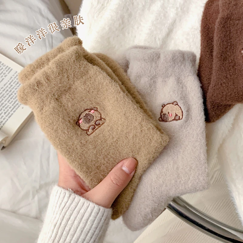 厚袜子女中筒袜秋冬季加绒加厚保暖毛绒地板长袜月子居家睡眠长筒