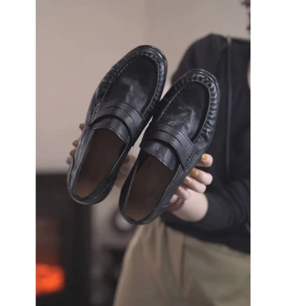 《黑龙马》女鞋 时尚 乐福鞋 百搭厚底软底真皮商务英伦风