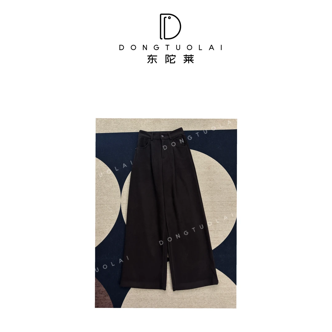 《咖啡裤》裤子轻奢直筒时尚休闲百搭阔腿设计师松紧腰秋冬