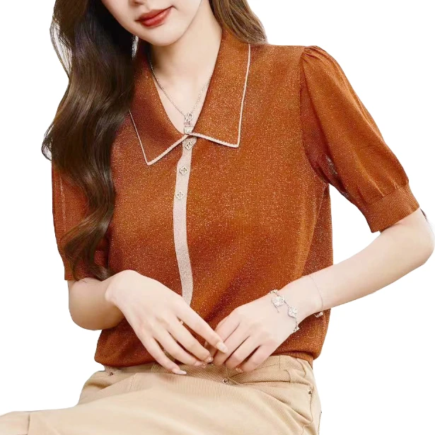 【优雅气质招牌】68910-轻奢气质露西思名媛风高弹显瘦百搭翻领上衣