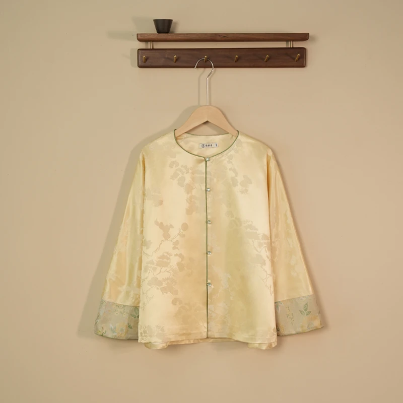 【清秋】秋季新款圆领对襟玉石扣国风新中式上衣外套